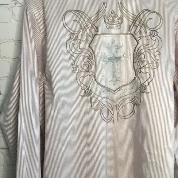 Platini Jeans Cougar Mens Stripe Western Cross Embellished Long Sleeve Shirt L - Picture 6 of 12